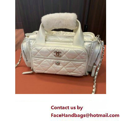 chanel Nylon  &  Silver-Tone Metal WHITE AS4364 Large Bowling Bag 2023